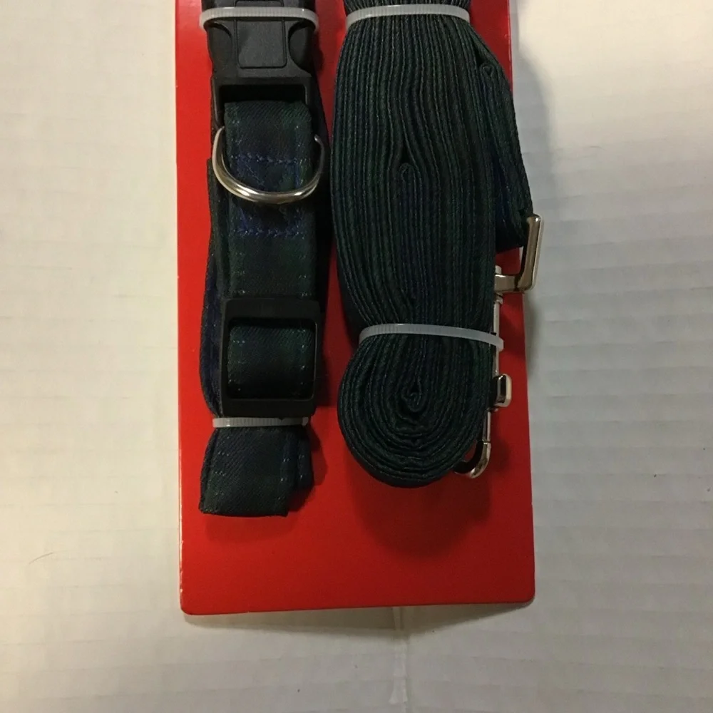 Pet Central Dog Medium 14 to 20” Green & Blue Plaid Collar & Leash Set Christmas